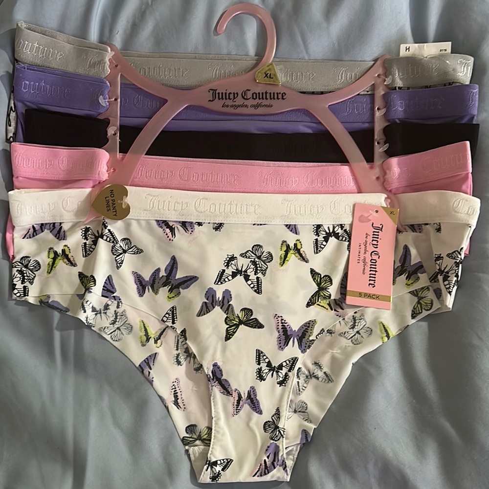 Juicy Couture Pink Woman’s Xl 5 pack  White Underwear with Butterfly Print